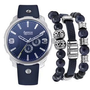 American Exchange Navy Watch and Bracelet Set